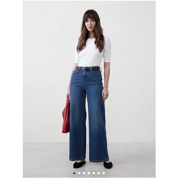 Banana Republic Factory Denim - Banana Republic Factory High-Rise Wide-Leg Jeans Dark Wash Blue 33/16 Stretch
